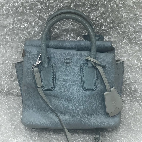 MCM Grained Calfskin Mini Milla Tote Sky Blue - Picture 1 of 12